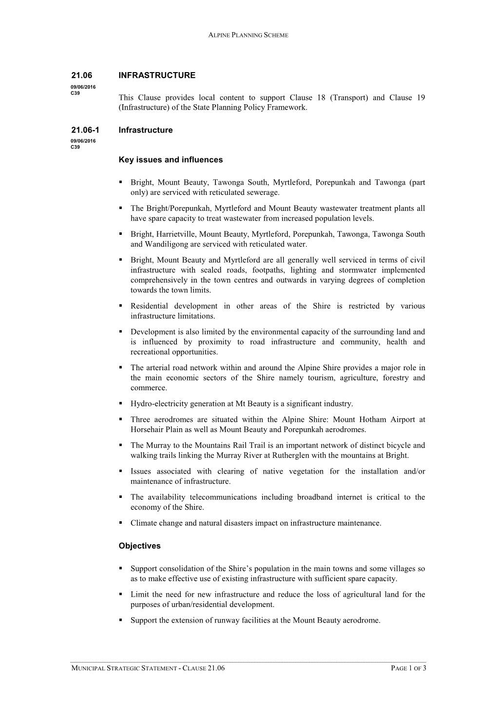 (Transport) and Clause 19 (Infrastructure) of the State Planning Policy Framework