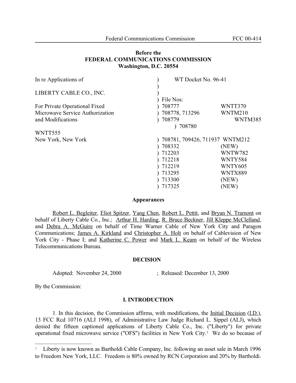 Federal Communications Commission FCC 00-414