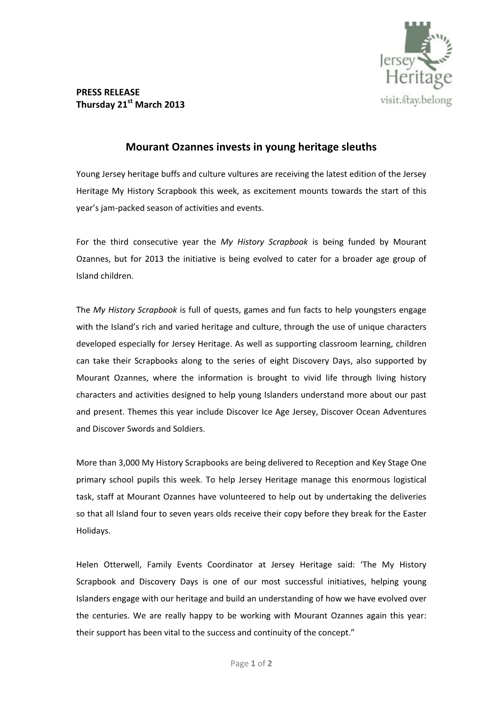 PRESS RELEASE Thursday 21St March 2013