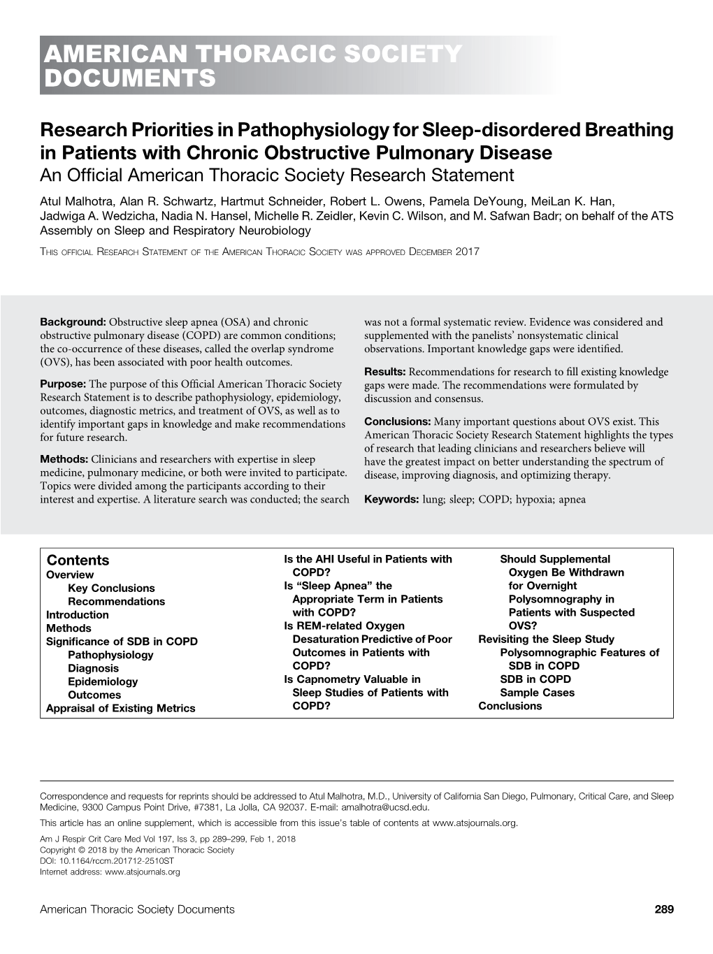 Research Priorities in Pathophysiology for Sleep-Disordered Breathing in Patients with Chronic Obstructive Pulmonary Disease. An