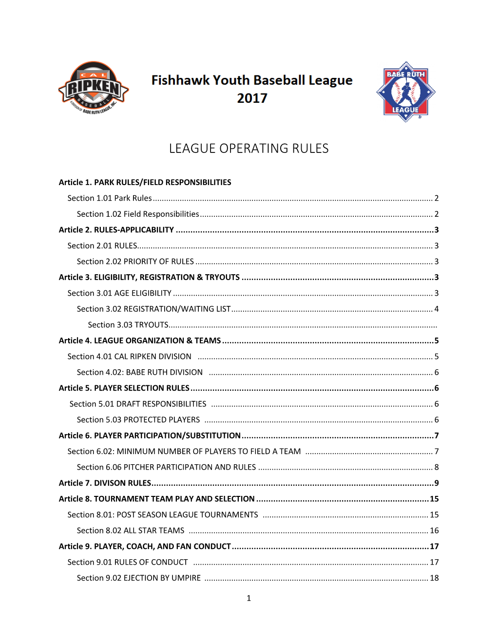 League Operating Rules