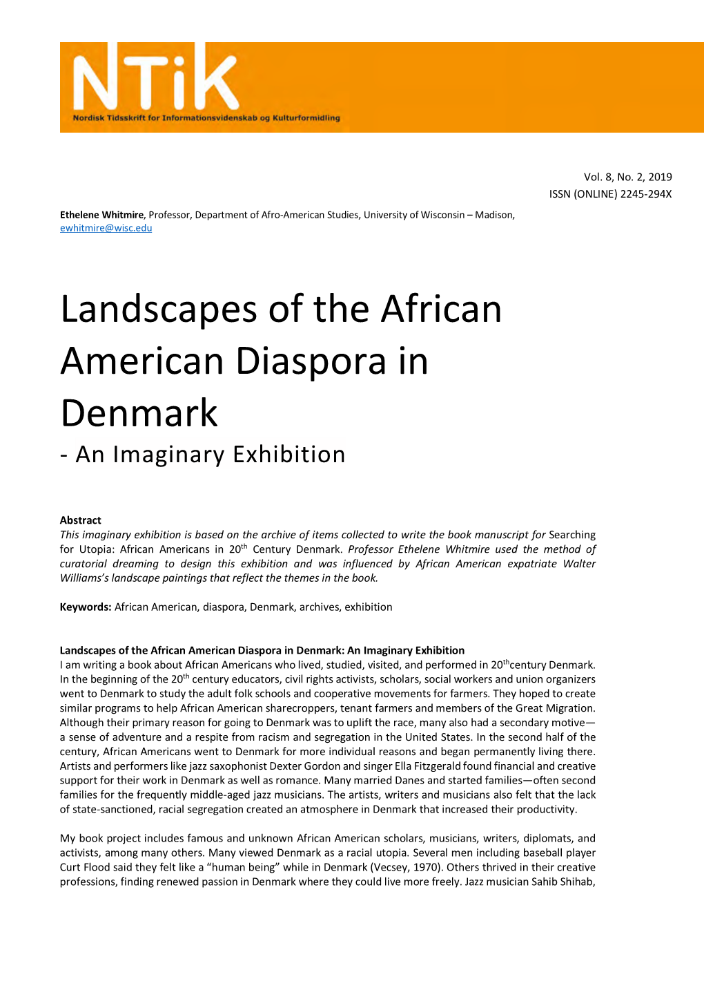 Landscapes of the African American Diaspora in Denmark - an Imaginary Exhibition