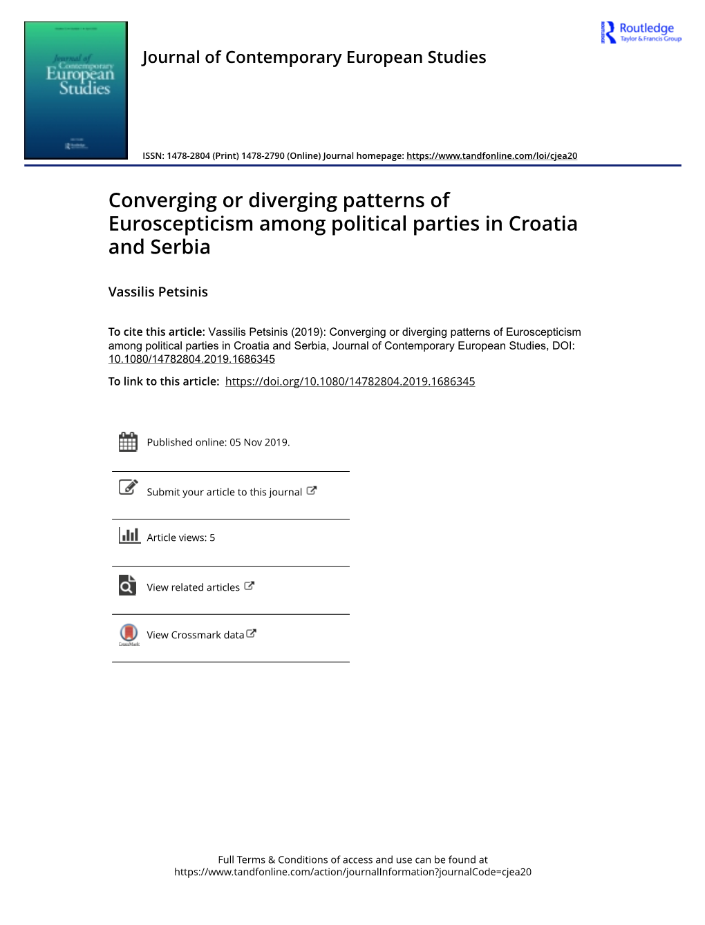 Converging Or Diverging Patterns of Euroscepticism Among Political Parties in Croatia and Serbia