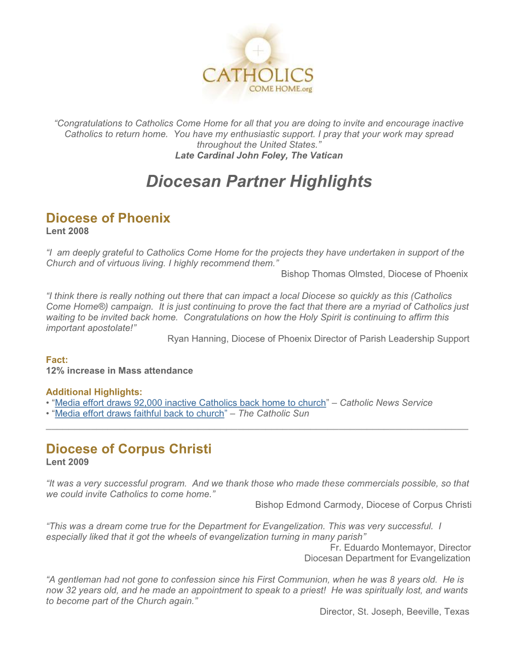Diocesan Partner Highlights