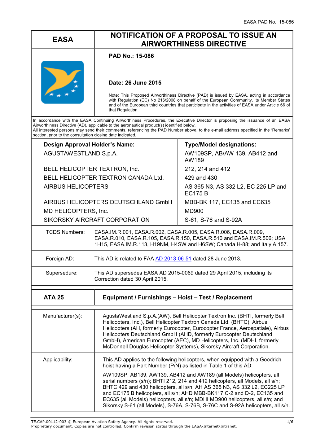 Easa Notification of a Proposal to Issue An