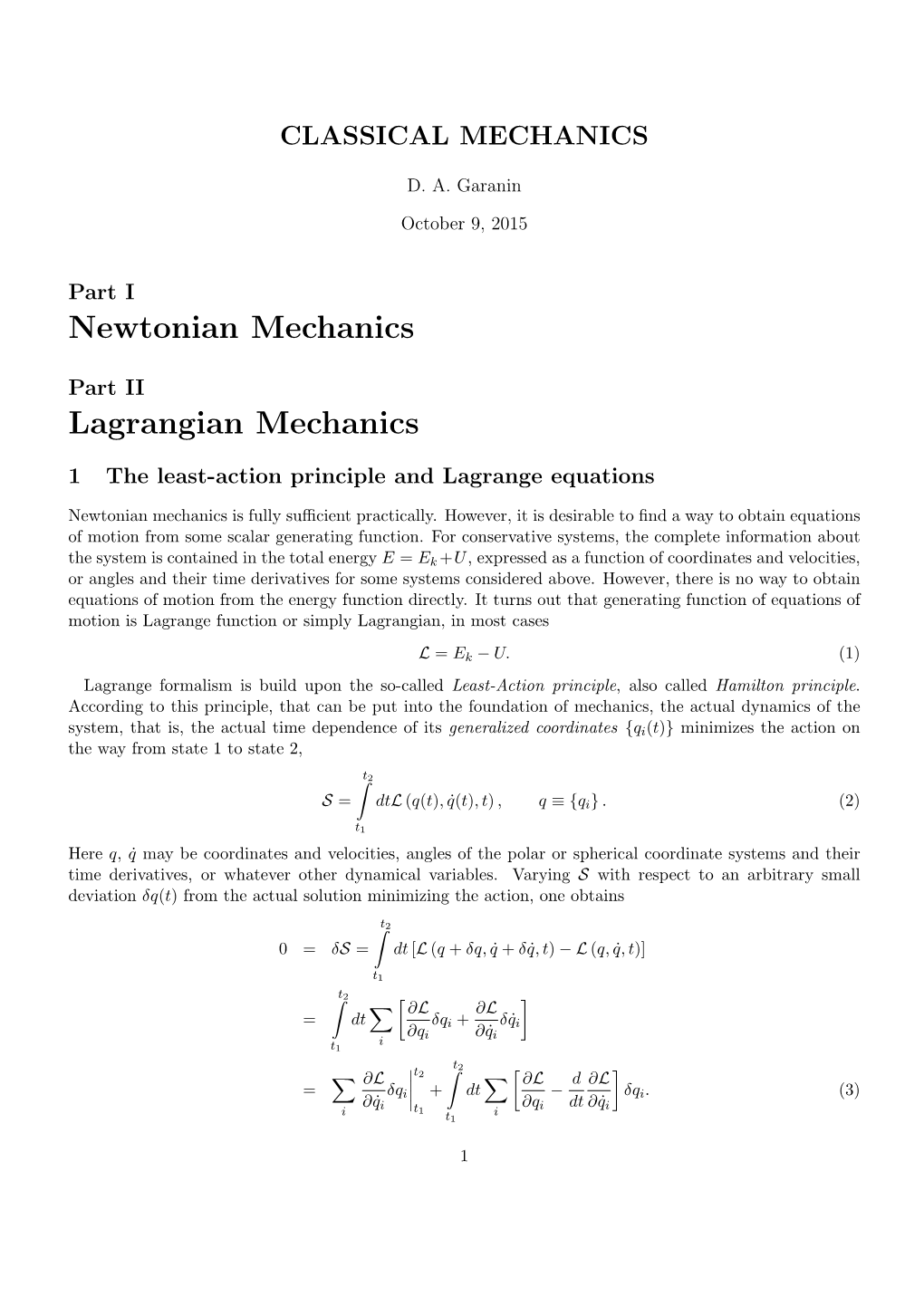 Newtonian Mechanics Lagrangian Mechanics