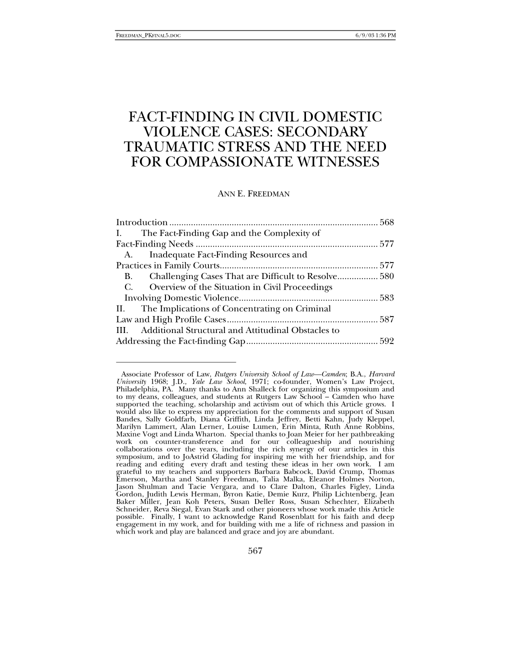 Fact-Finding in Civil Domestic Violence Cases: Secondary Traumatic Stress and the Need for Compassionate Witnesses