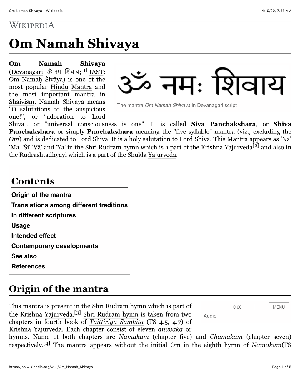 Om Namah Shivaya - Wikipedia 4/19/20, 7:55 AM