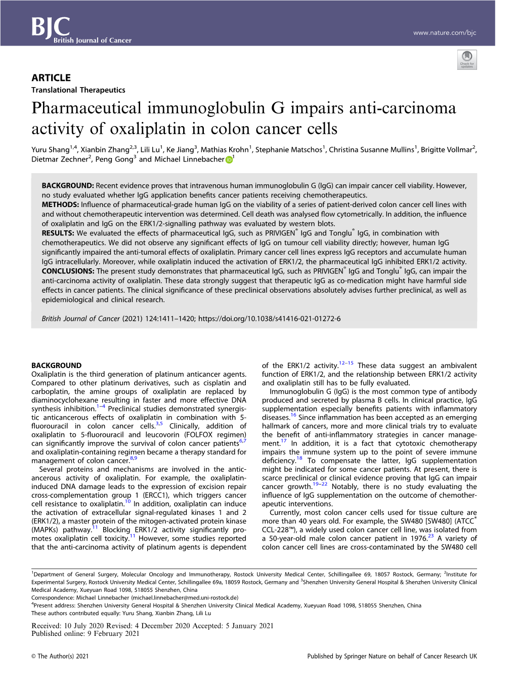 Pharmaceutical Immunoglobulin G Impairs Anti-Carcinoma Activity of Oxaliplatin in Colon Cancer Cells