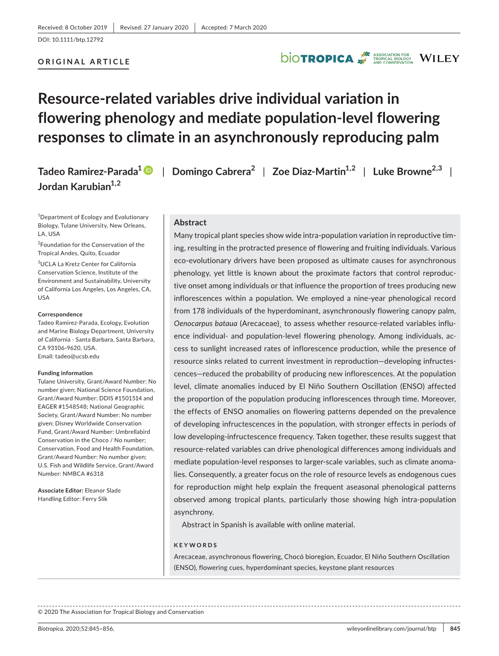 Resource‐Related Variables Drive Individual Variation in Flowering