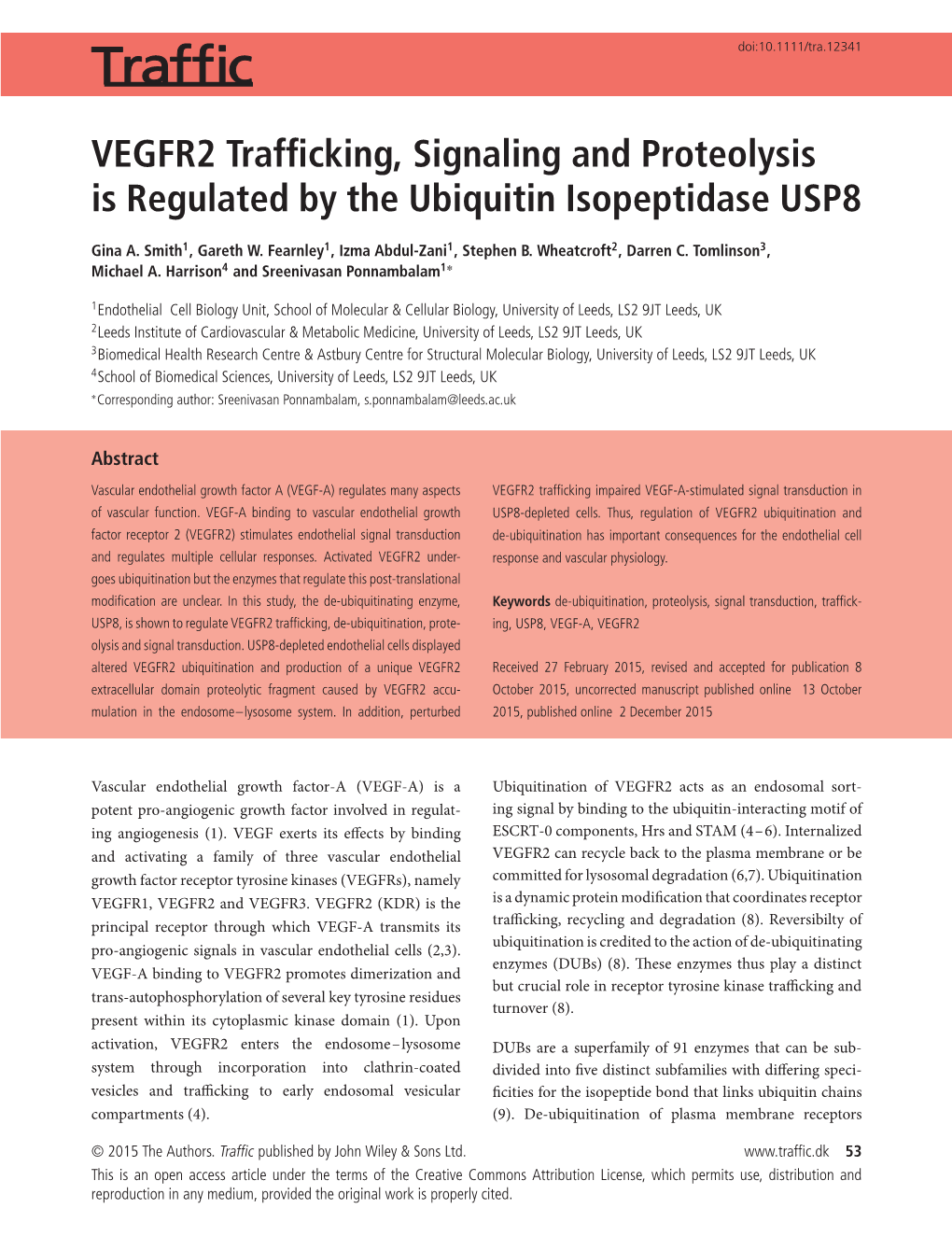 VEGFR2 Trafficking, Signaling and Proteolysis Is Regulated by The