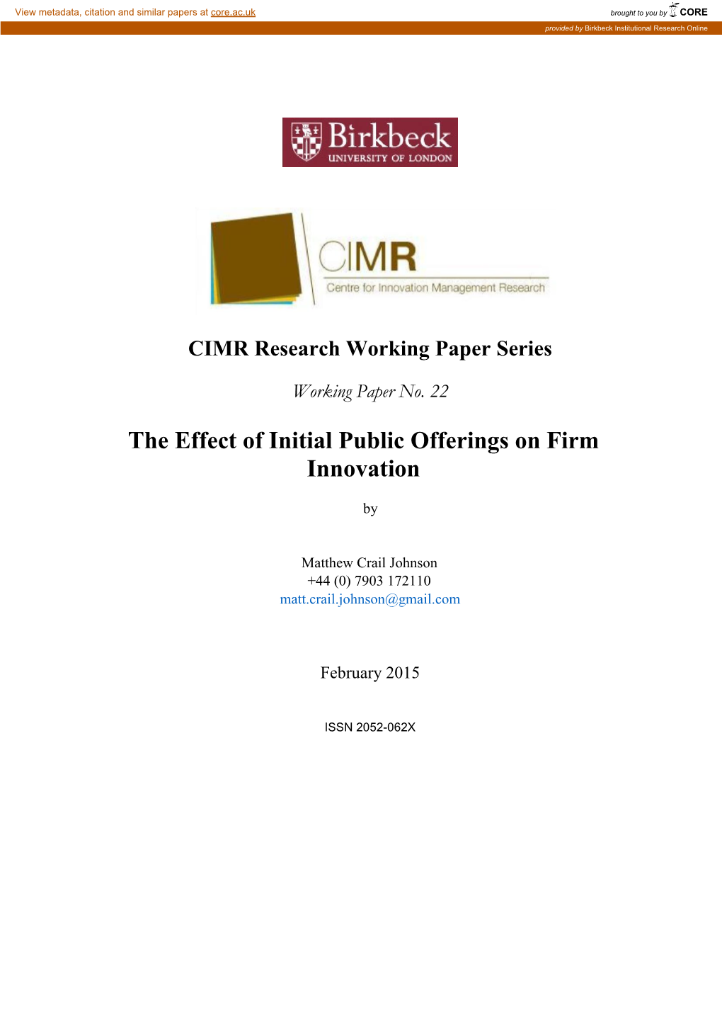 The Effect of Initial Public Offerings on Firm Innovation