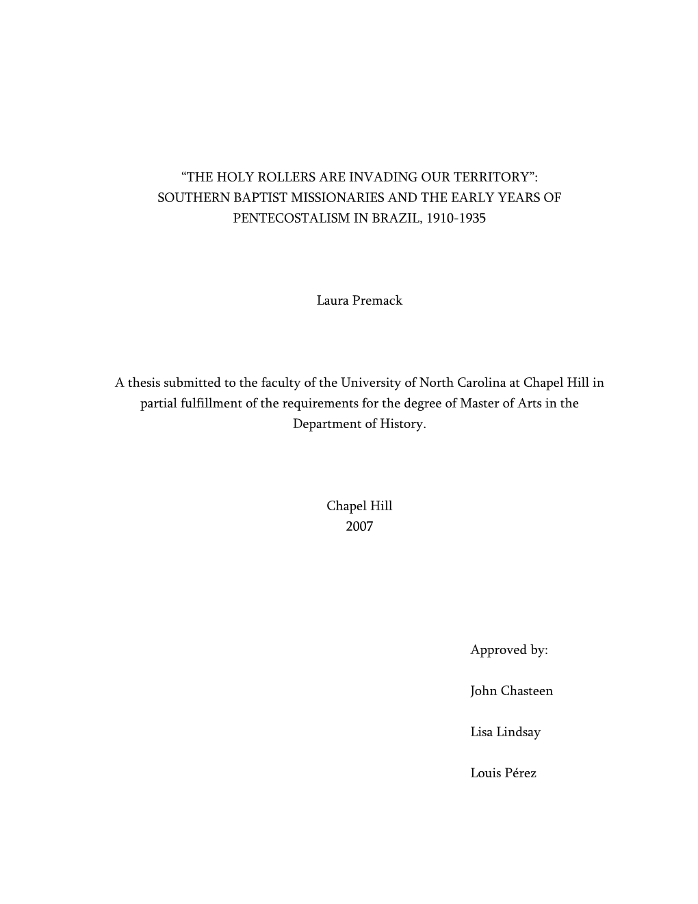 Southern Baptist Missionaries and the Early Years of Pentecostalism in Brazil, 1910-1935