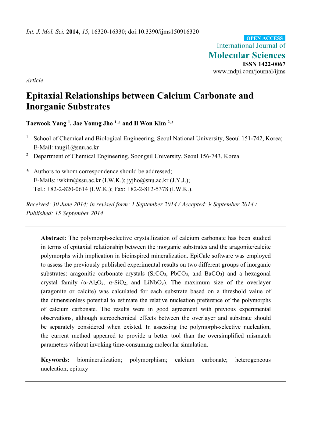 Epitaxial Relationships Between Calcium Carbonate and Inorganic Substrates