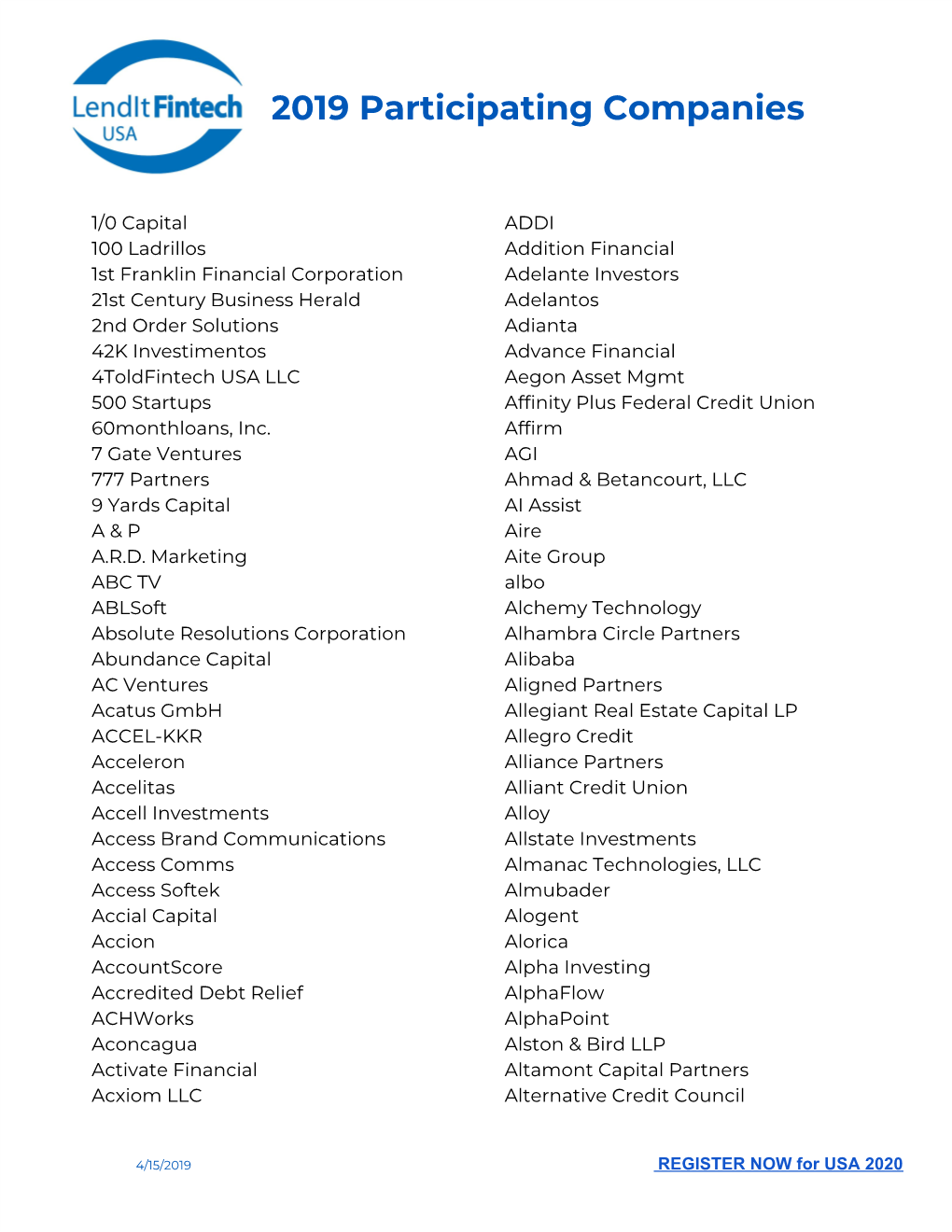 2019 Participating Companies