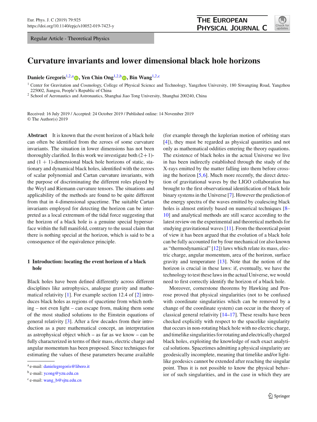 Curvature Invariants and Lower Dimensional Black Hole Horizons