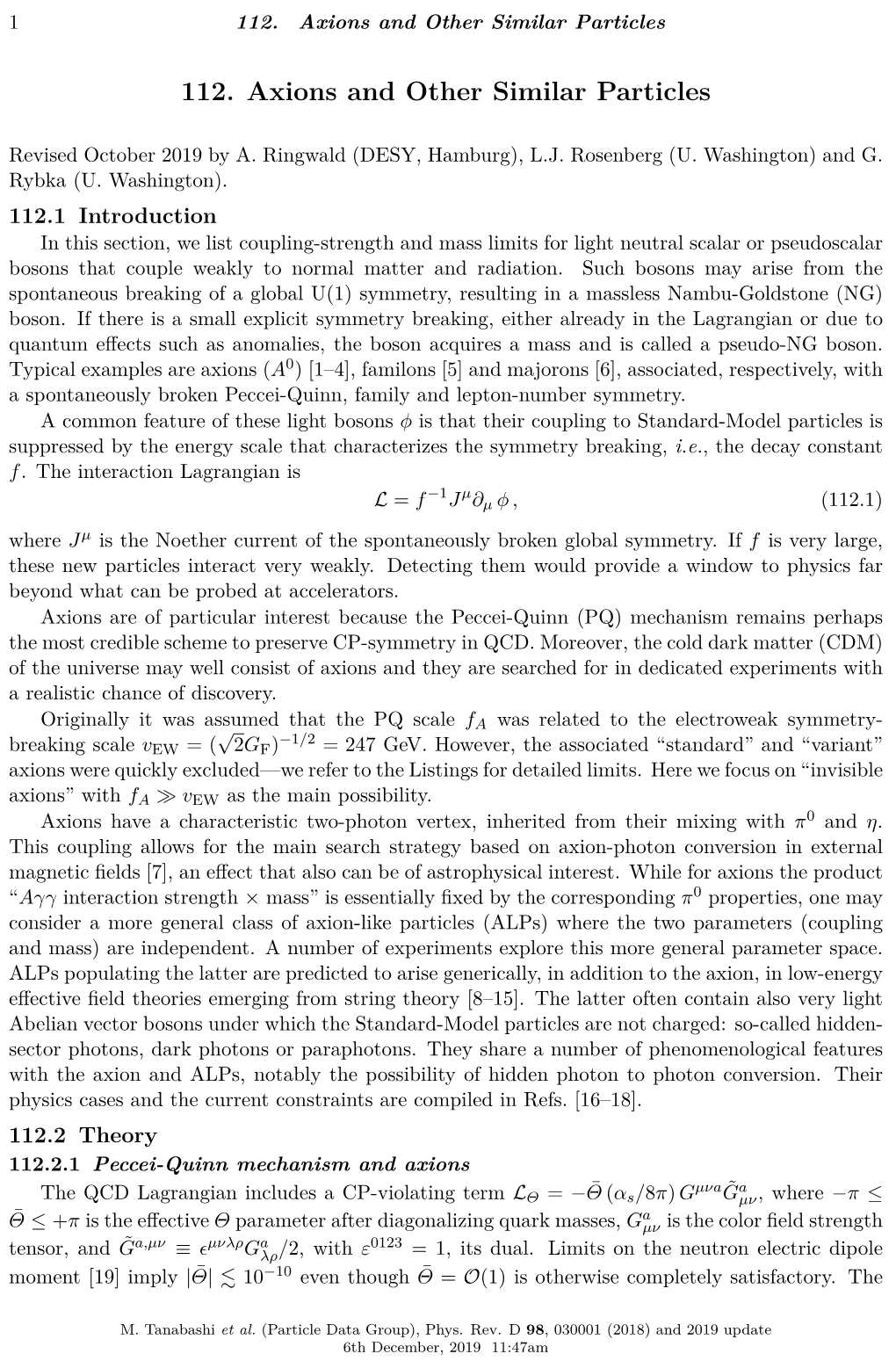 112. Axions and Other Similar Particles