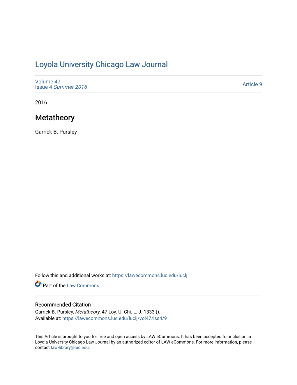 Loyola University Chicago Law Journal Metatheory