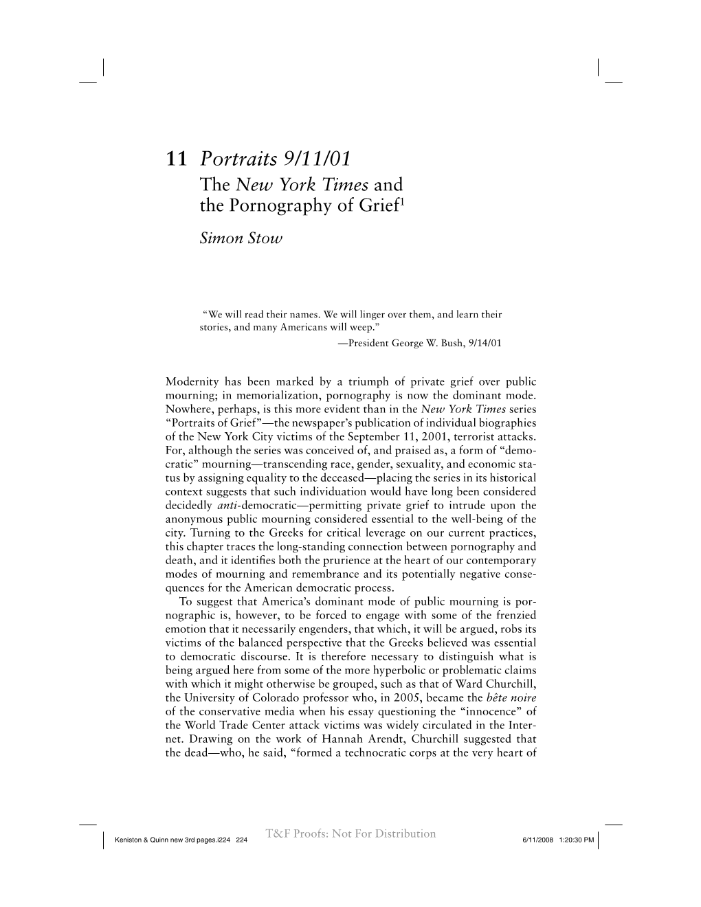 11 Portraits 9/11/01 the New York Times and the Pornography of Grief 1 Simon Stow