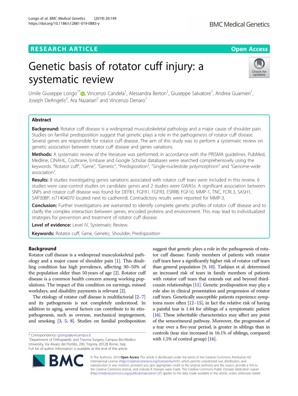 Genetic Basis of Rotator Cuff Injury