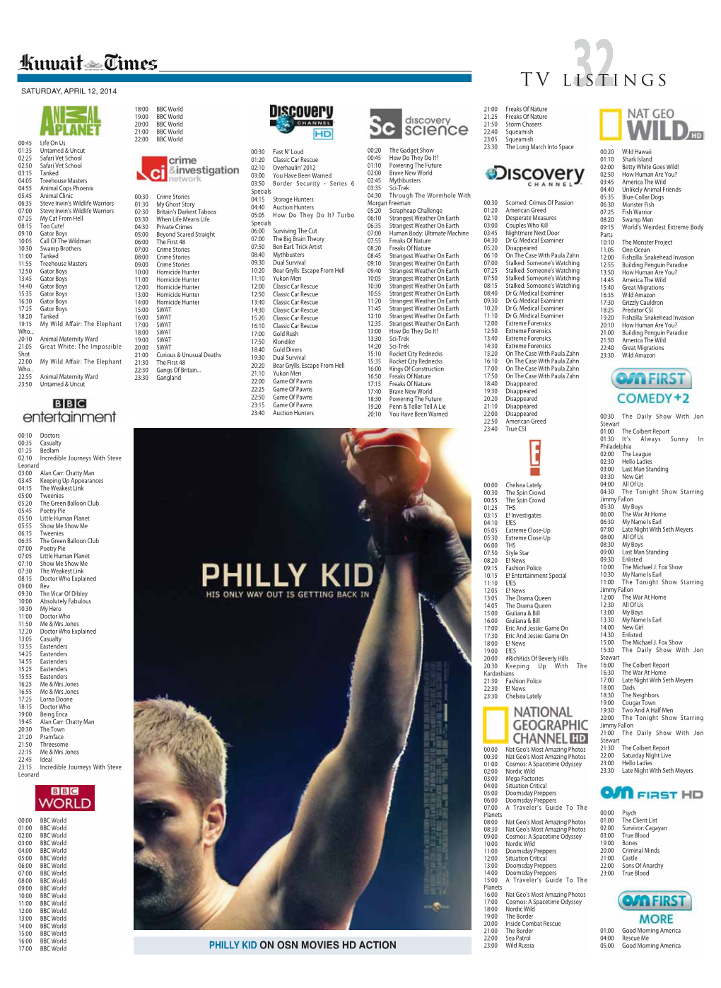 TV Listings SATURDAY, APRIL 12, 2014