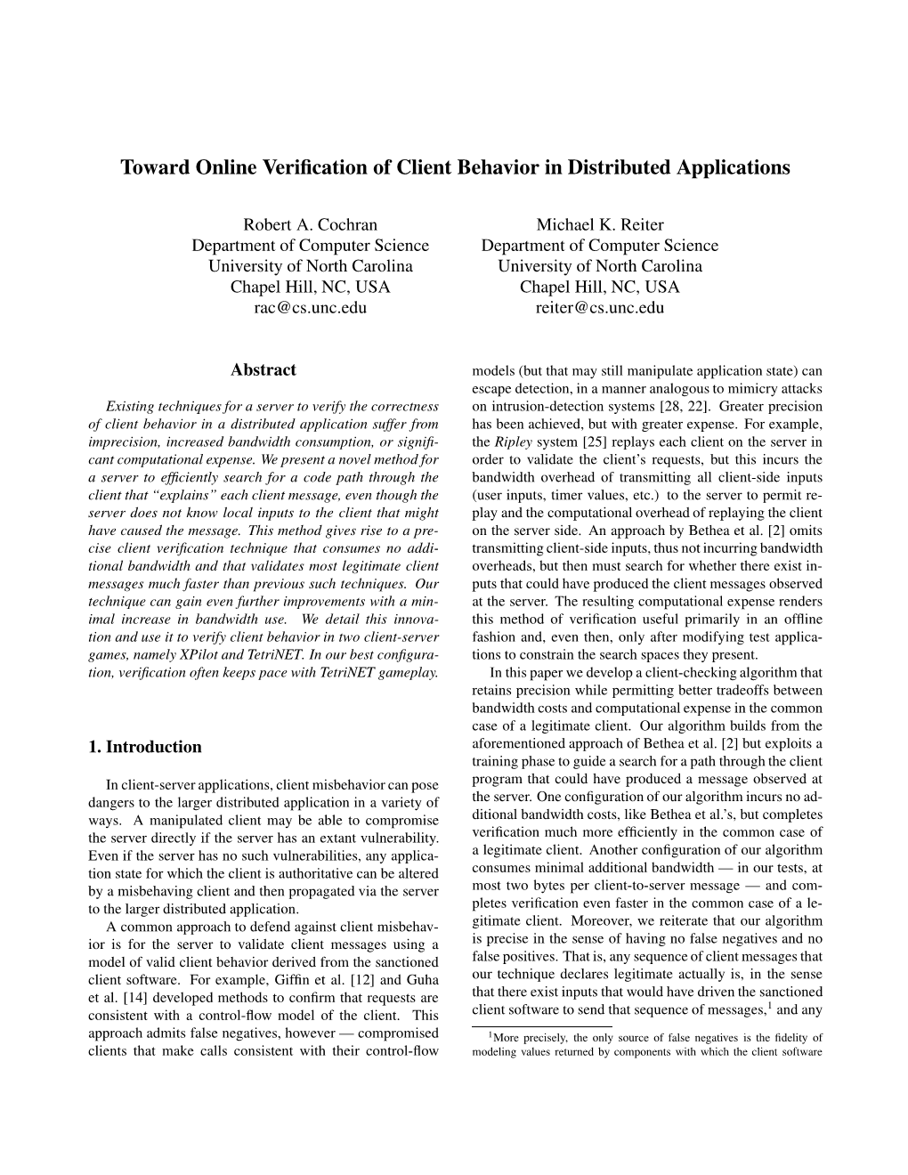 Toward Online Verification of Client Behavior in Distributed Applications