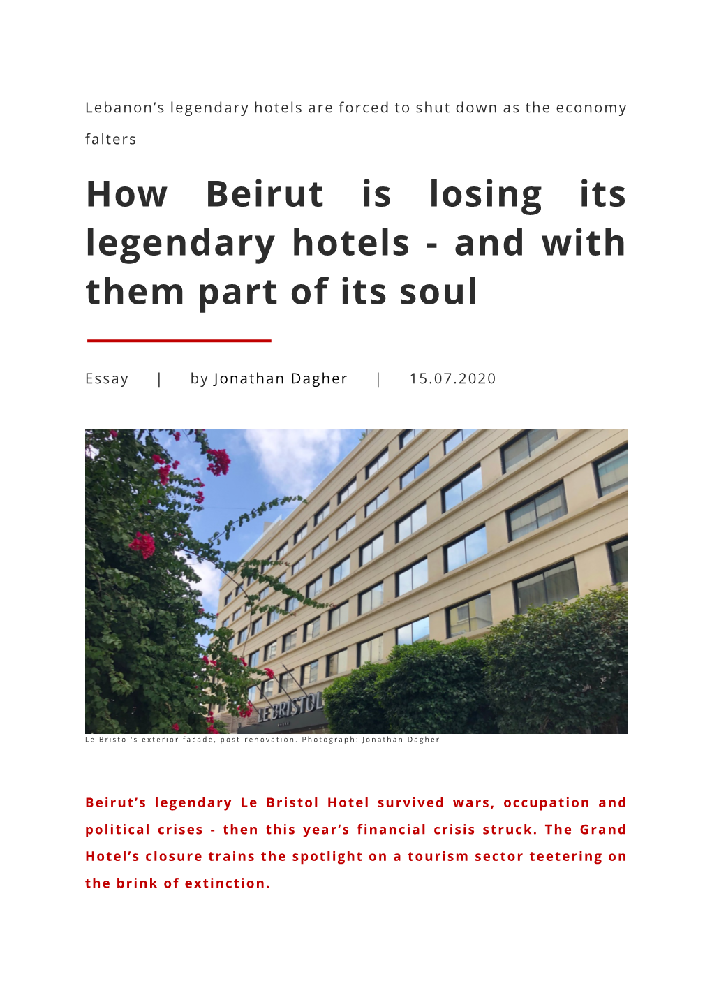 How Beirut Is Losing Its Legendary Hotels - and with Them Part of Its Soul