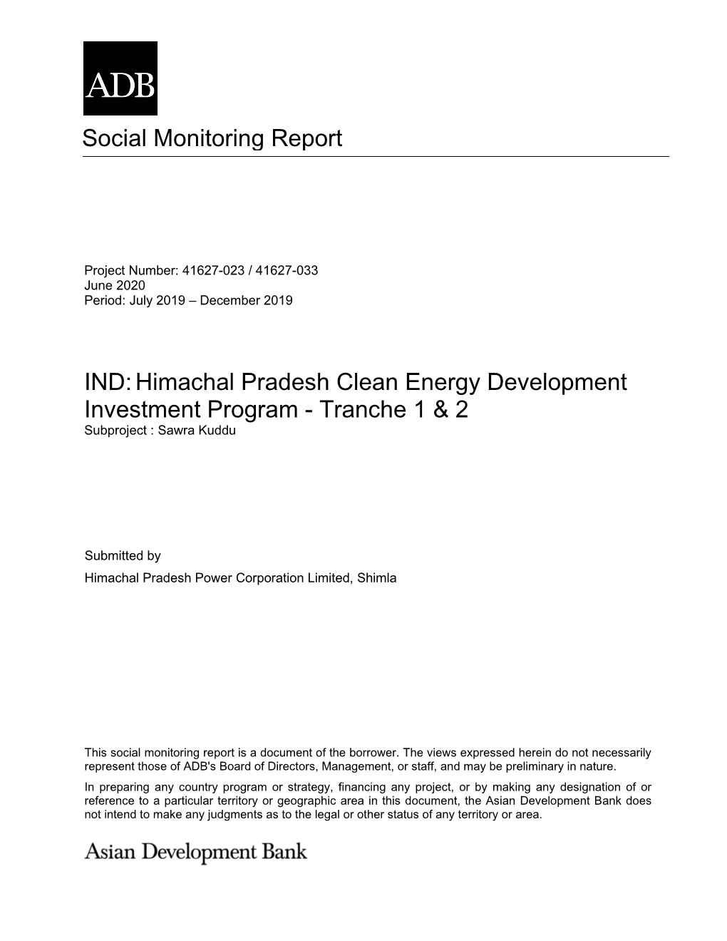 41627-033: Himachal Pradesh Clean Energ