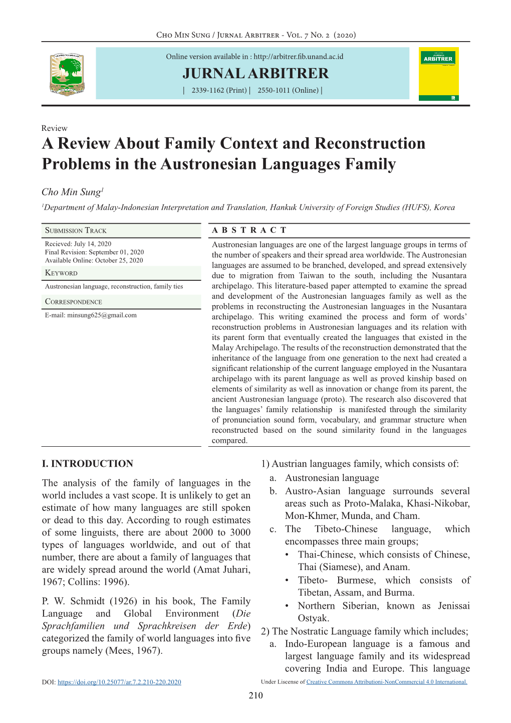 A Review About Family Context and Reconstruction Problems in the Austronesian Languages Family