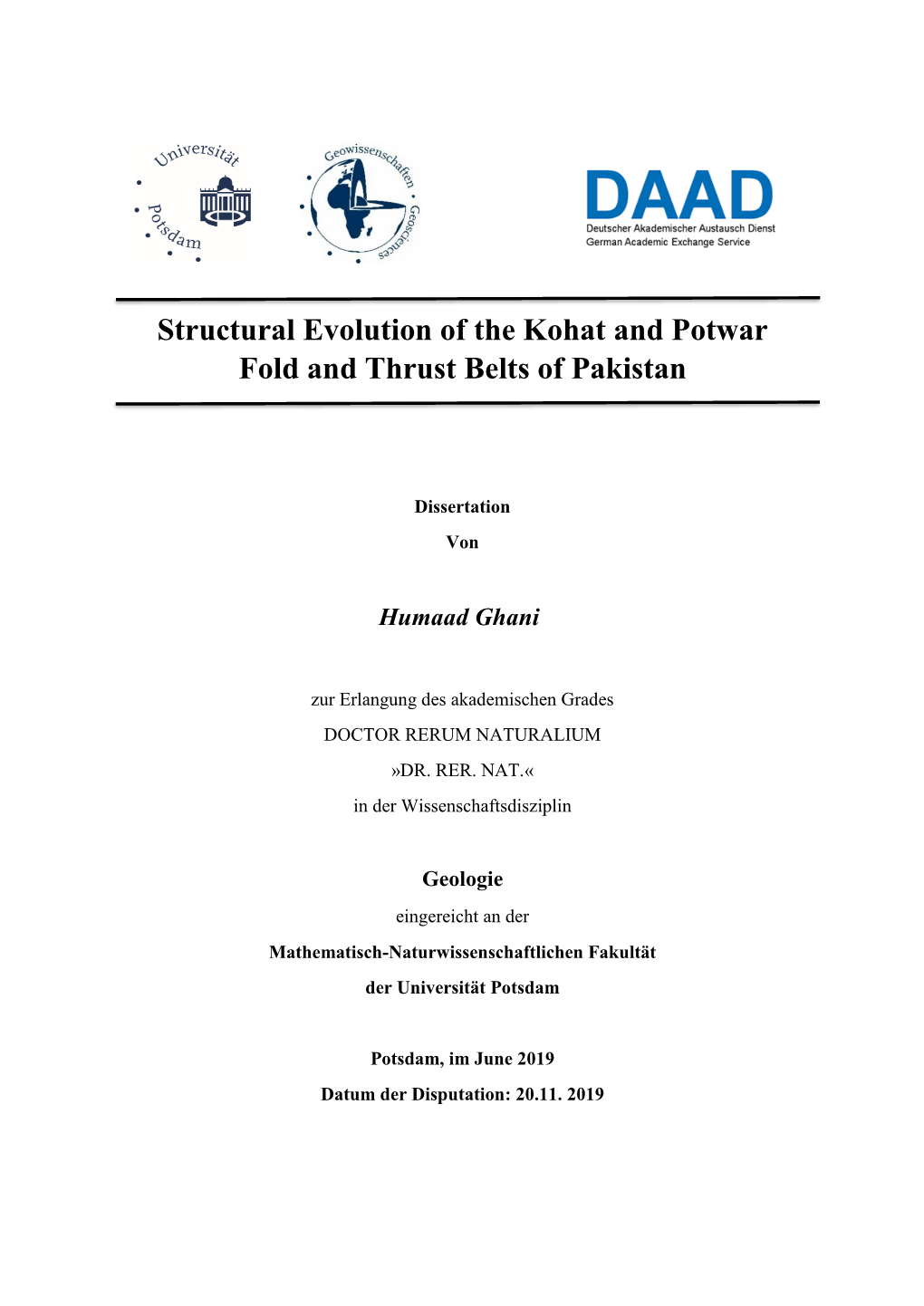 Structural Evolution of the Kohat and Potwar Fold and Thrust Belts of Pakistan