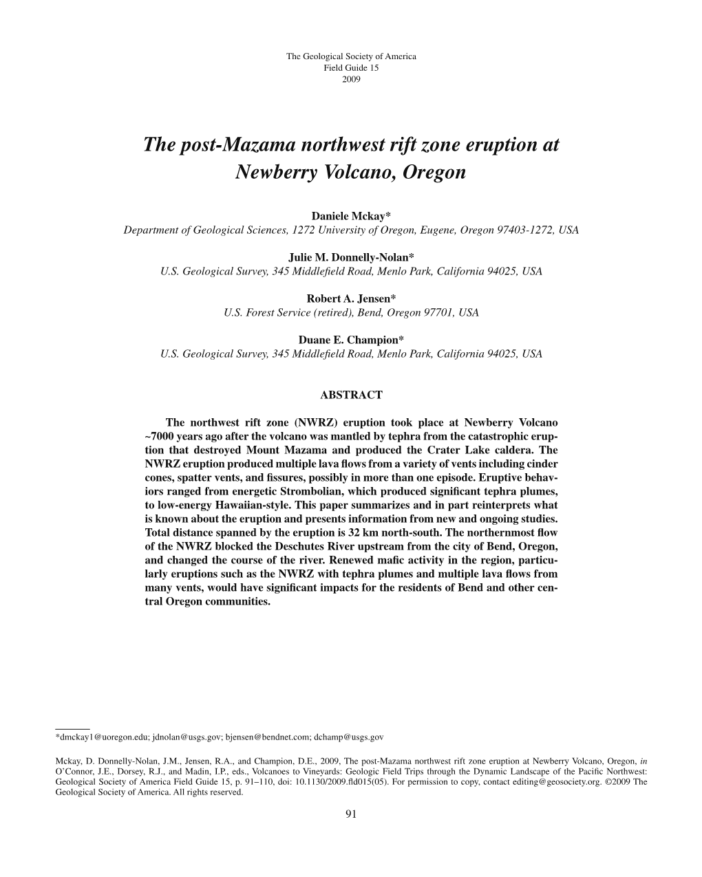 Mckay Et Al., 2009, Newberry Volcano