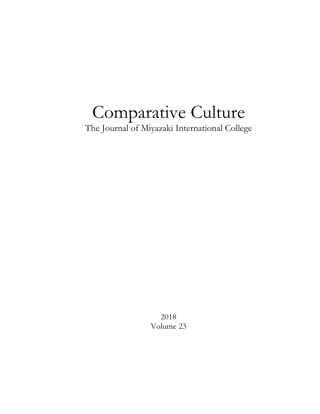 Comparative Culture the Journal of Miyazaki International College