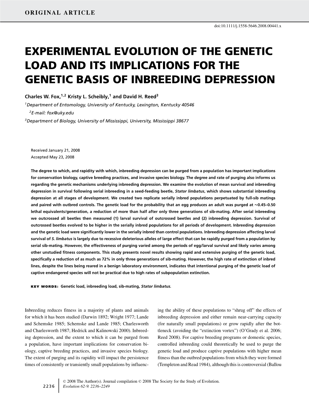 Experimental Evolution of the Genetic Load and Its Implications for the Genetic Basis of Inbreeding Depression