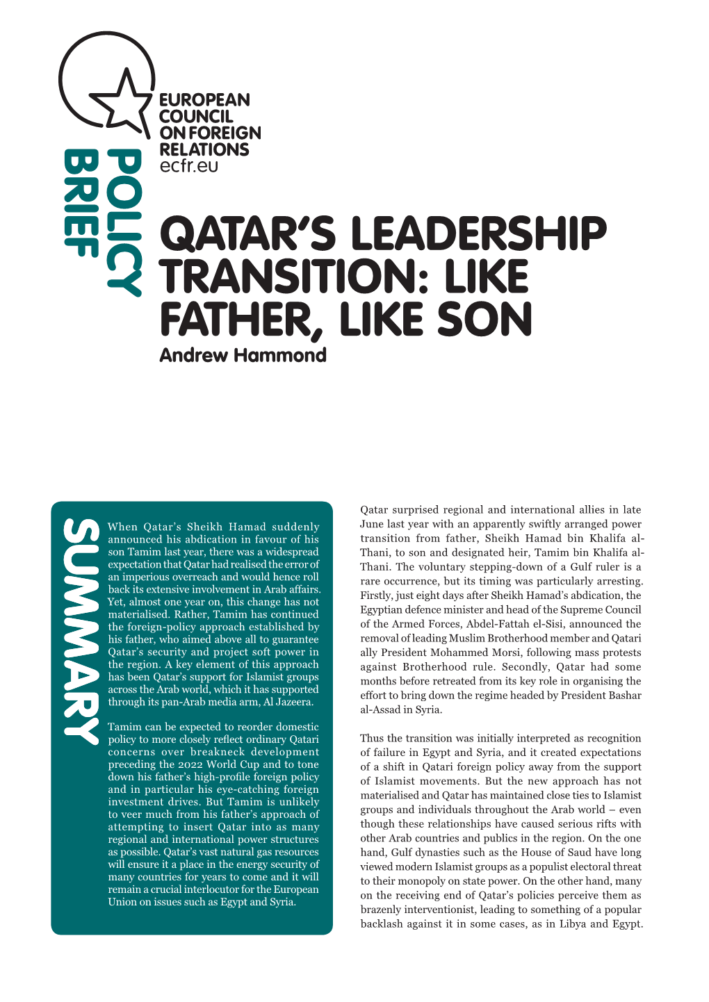 Qatar's Leadership Transition