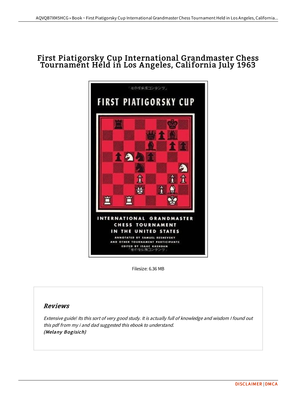 Download Book &gt; First Piatigorsky Cup International Grandmaster
