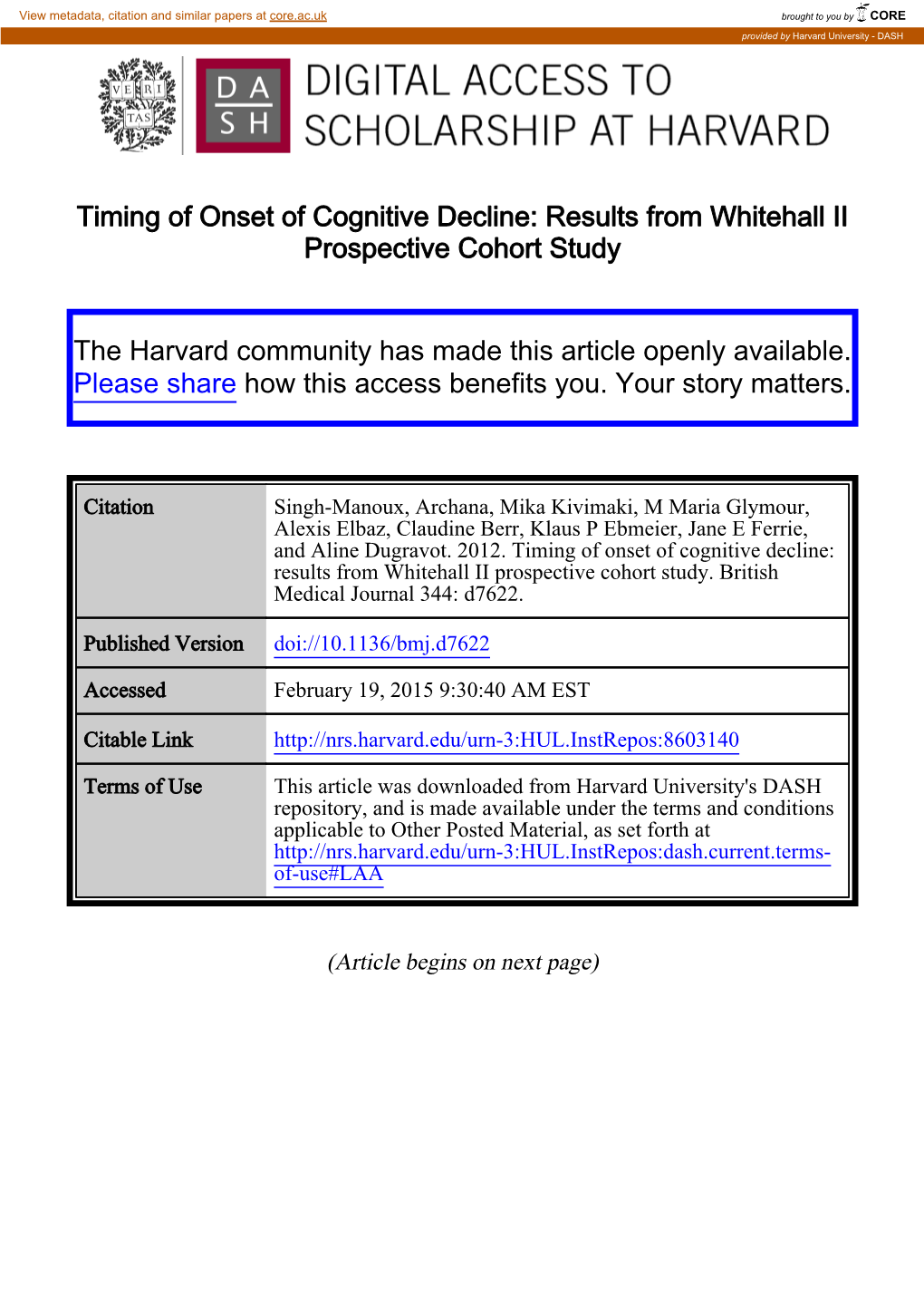 Results from Whitehall II Prospective Cohort Study