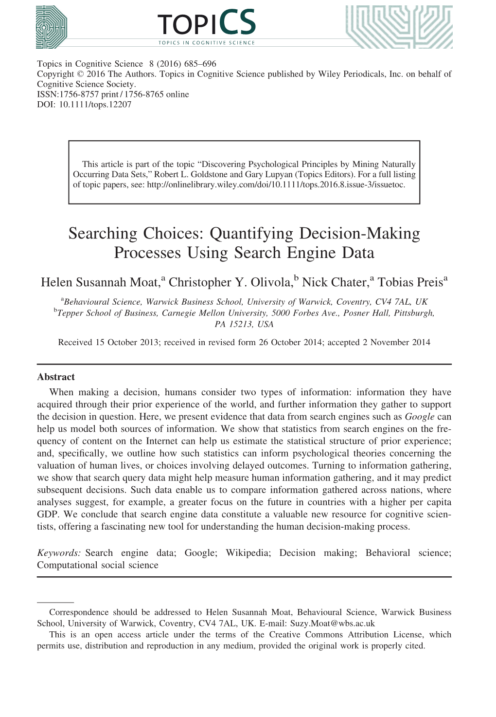 Quantifying Decision&#X2010;Making Processes Using Search Engine Data