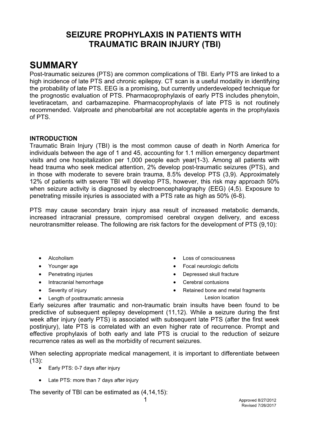 Seizure Prophylaxis in TBI