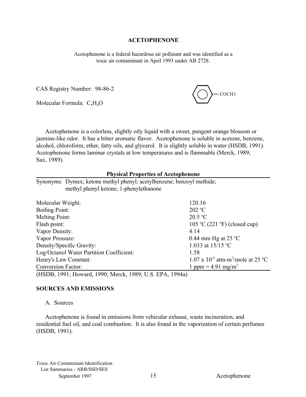 1997-11-12 Acetophenone As Federal Hazardous Air Pollutant