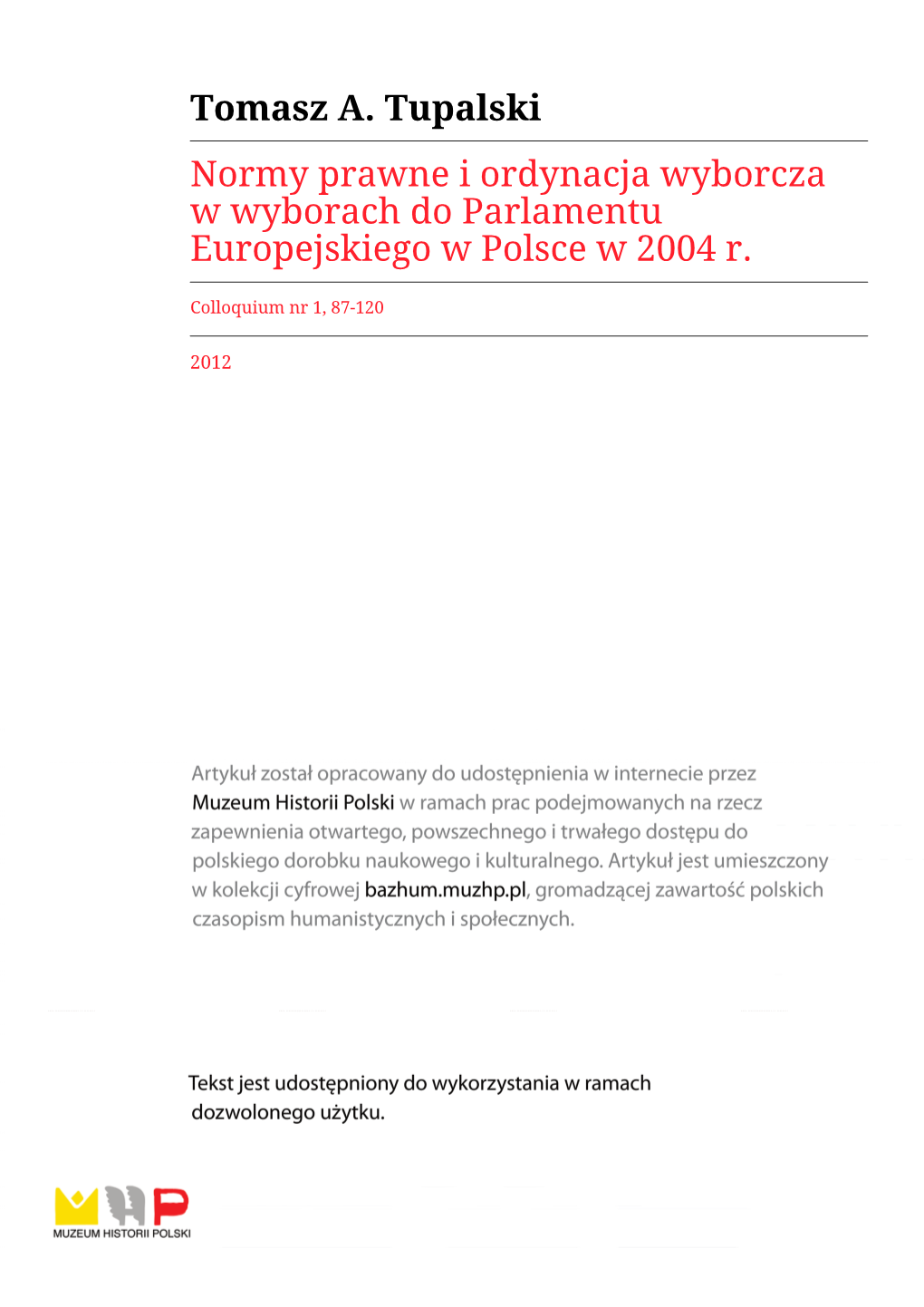 Normy Prawne I Ordynacja Wyborcza W Wyborach Do Parlamentu Europejskiego W Polsce W 2004 R