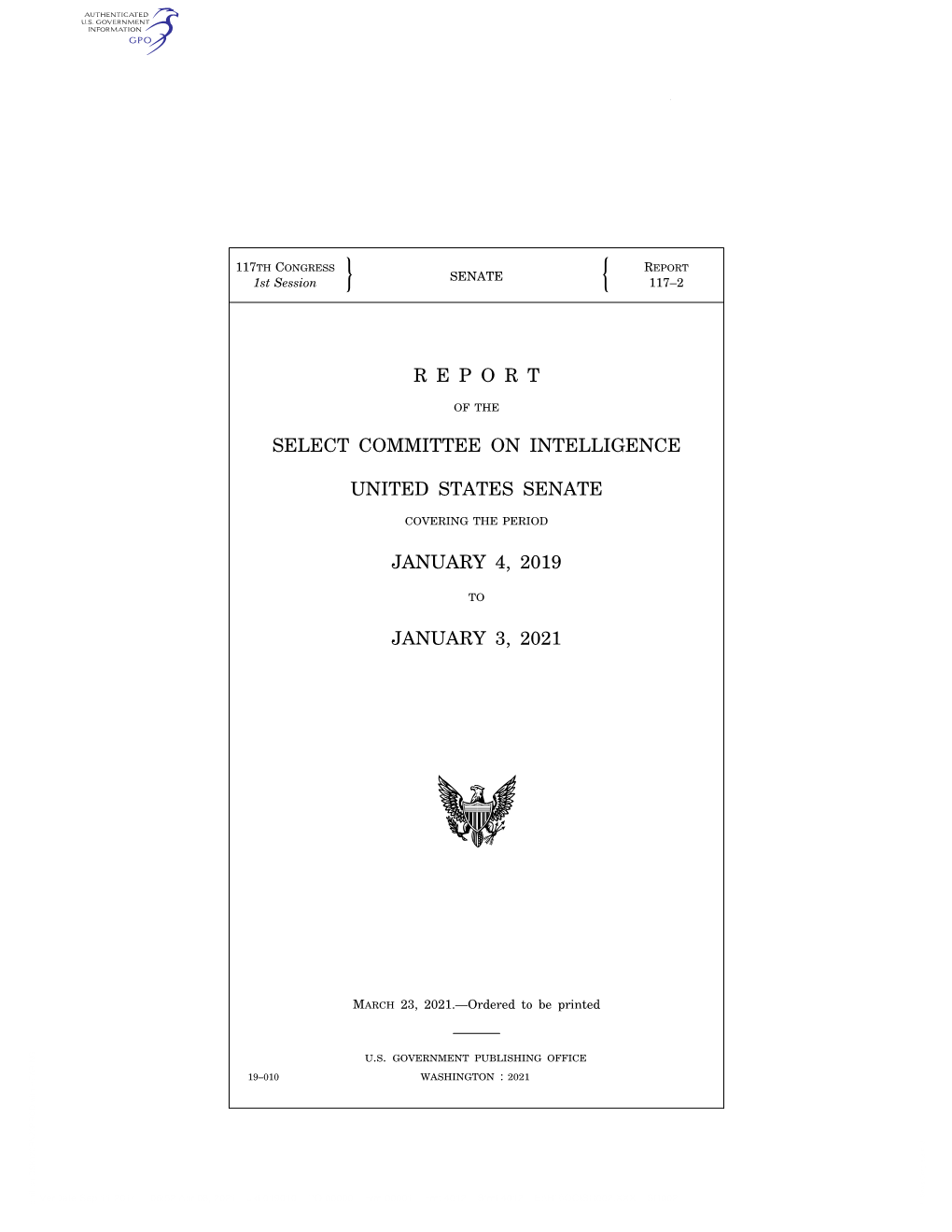 Report of the Senate Select Committee on Intelligence On