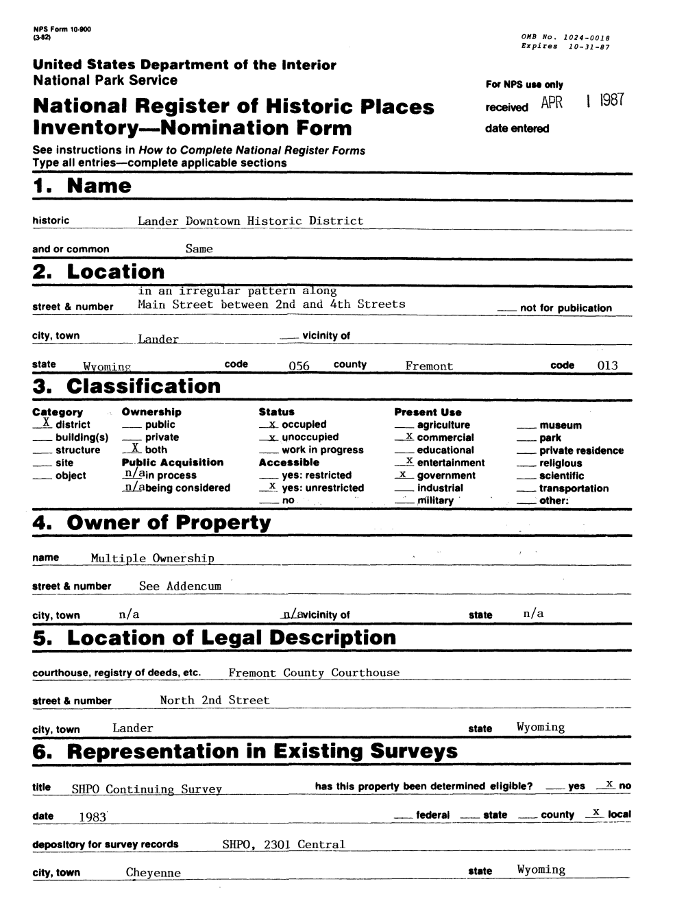 National Register of Historic Places Inventory Nomination Form 1