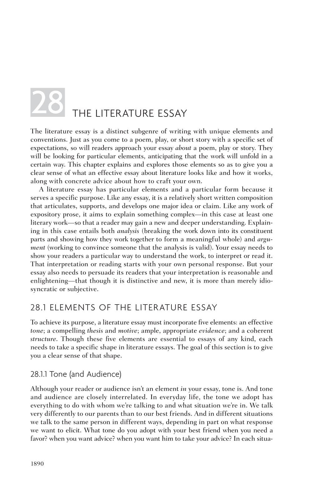 28.1 Ele Ments of the Lit Er a Ture Essay