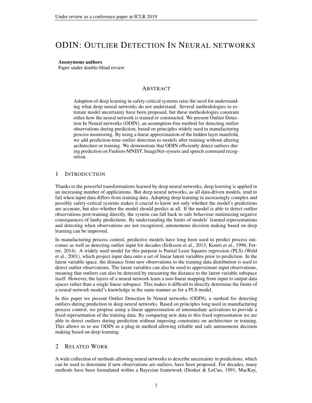 Outlier Detection in Neural Networks (ODIN), a Method for Detecting Outliers During Prediction in Deep Neural Networks