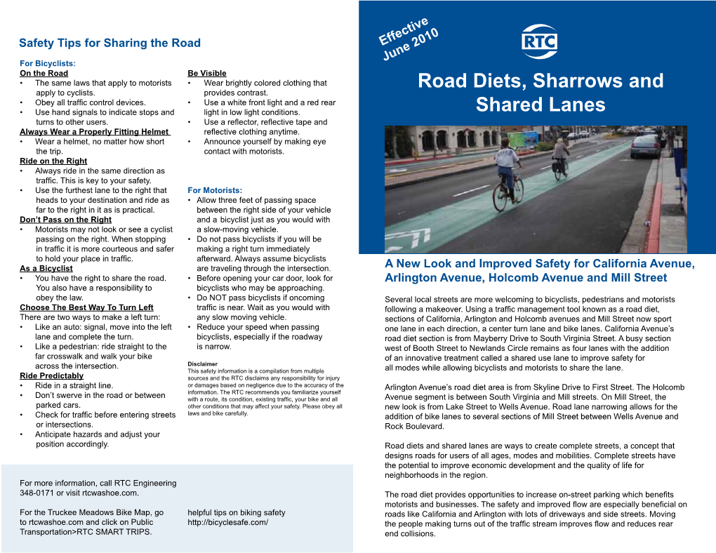 Road Diets, Sharrows and Shared Lanes
