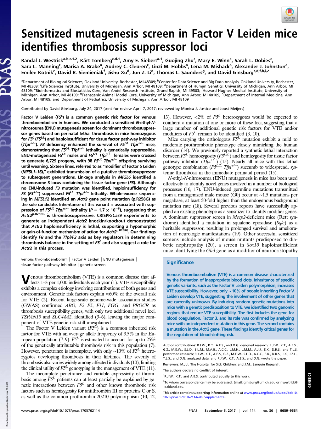 Sensitized Mutagenesis Screen in Factor V Leiden Mice Identifies Thrombosis Suppressor Loci