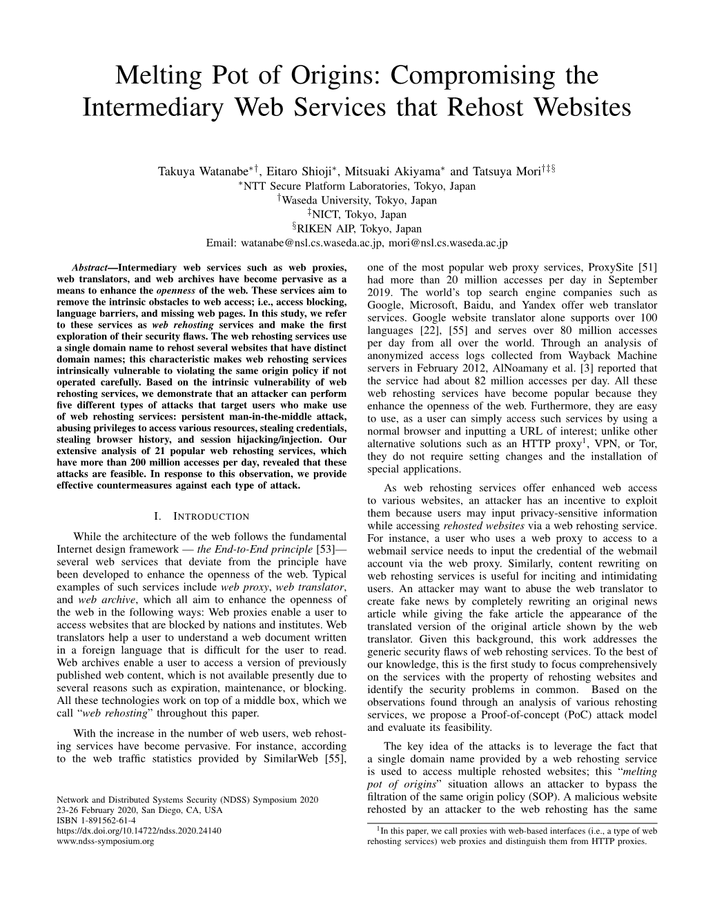 Melting Pot of Origins: Compromising the Intermediary Web Services That Rehost Websites