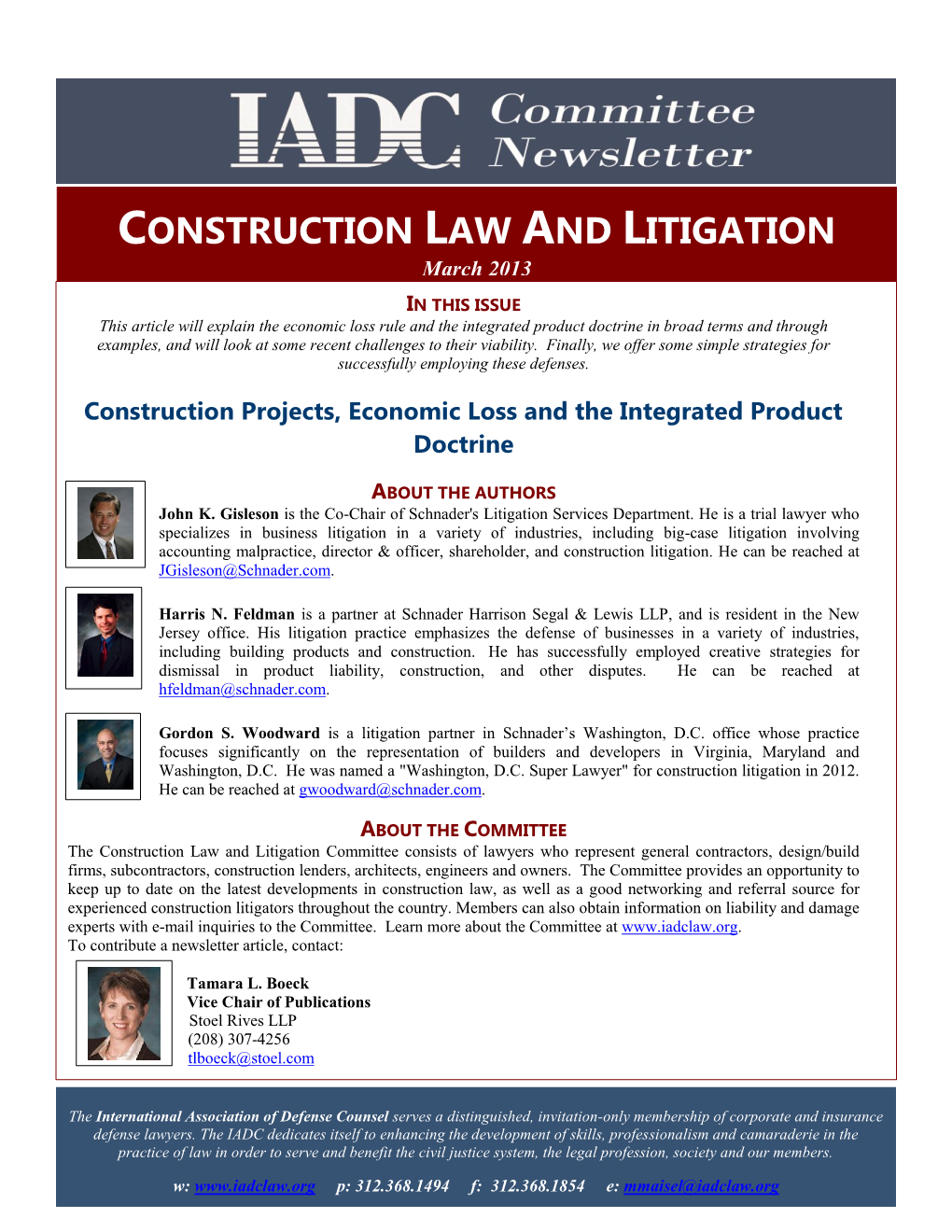 CONSTRUCTION LAW and LITIGATION March 2013