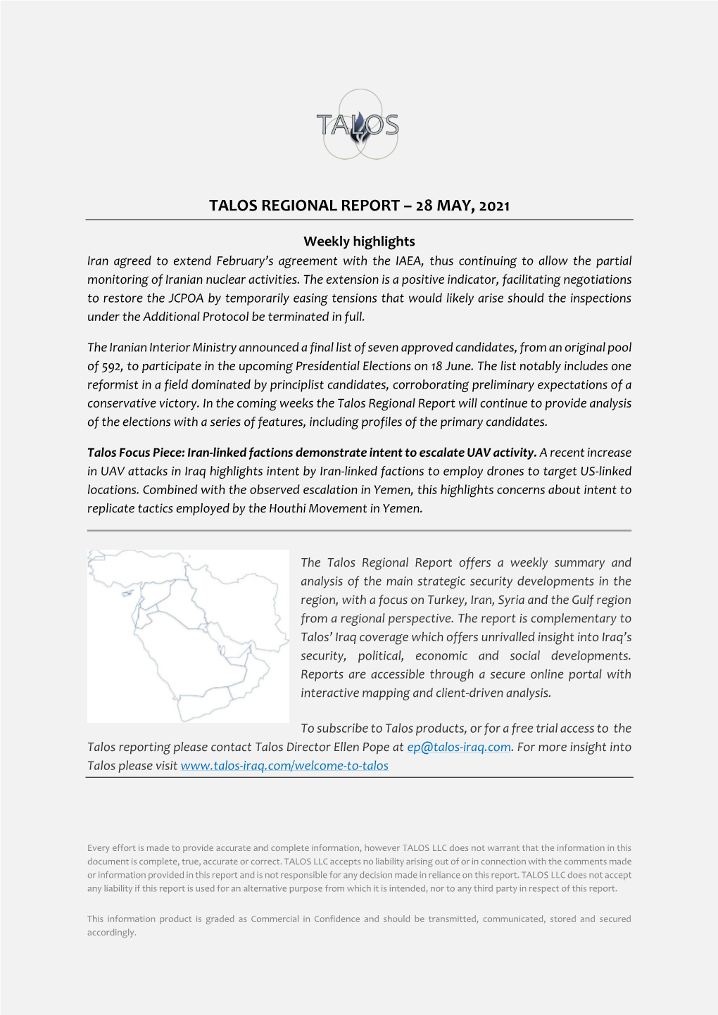 Talos Regional Report – 28 May, 2021