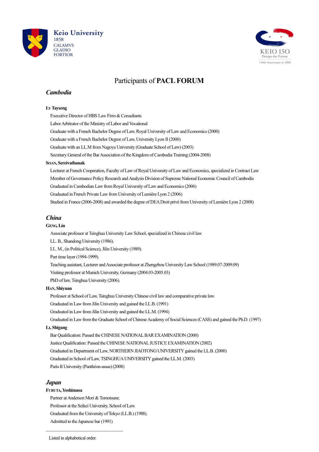 Liste of PACL Members